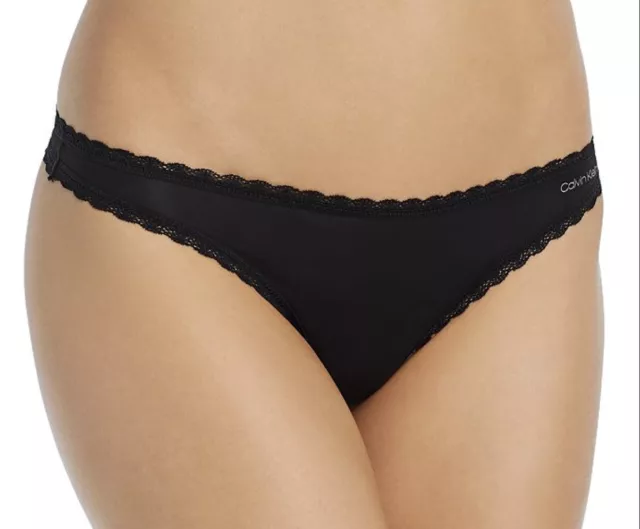 CALVIN KLEIN Radiant Lace Trim Black Thong Panty Womens XS 4 S 5 M 6 L 7 XL 8