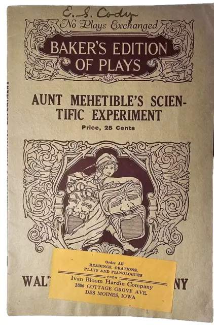 1880 Aunt Mehetible's Scientific Experiment Playscript Booklet-Rare-All Females