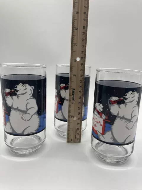 Lot of 3 VINTAGE Coca-Cola 1995 Drinking Glass Always Cool Polar Bear Coca Cola 3