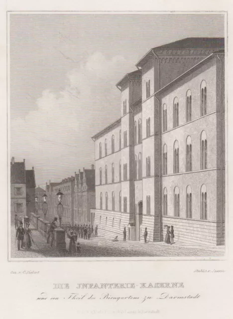 Darmstadt Infanterie-Kaserne Y la Cerveza Original Grabado de Acero Jeavons 1849