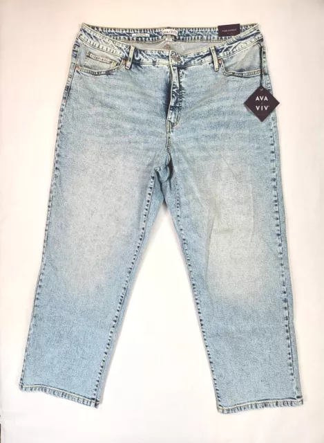 Ava & Viv 90s Straight Jeans Womens Plus Size 22 High Rise Stretch Light Blue