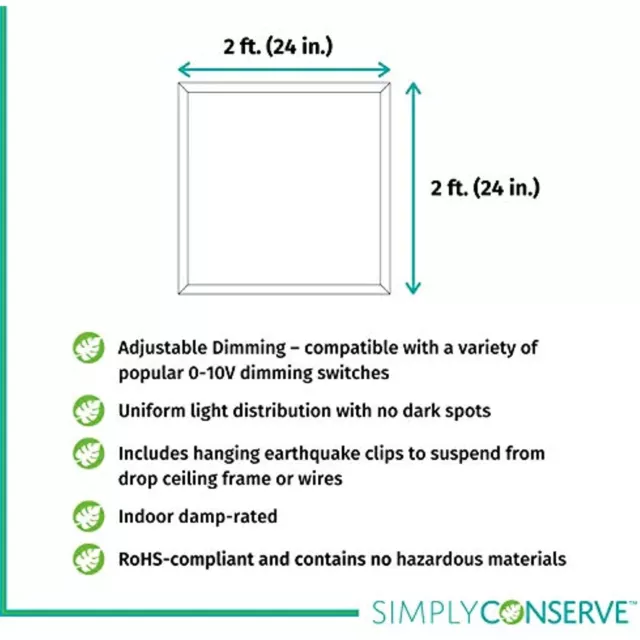 40W LED Panel Light - Simply Conserve | 2x2-Foot LED Flat Panels (32W 3