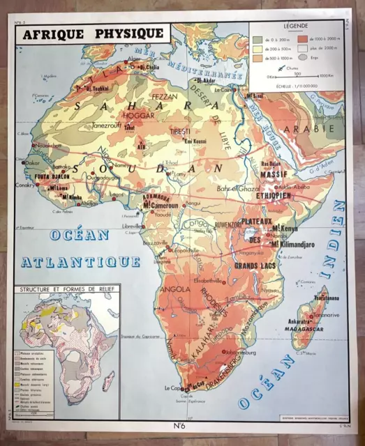 AFRICA c. 1950 LARGE PHYSICAL WALL MAP