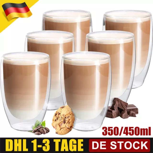 6x doppelwandige Cappuccino Gläser 350/450ml Latte Macchiato Gläser Thermogläser