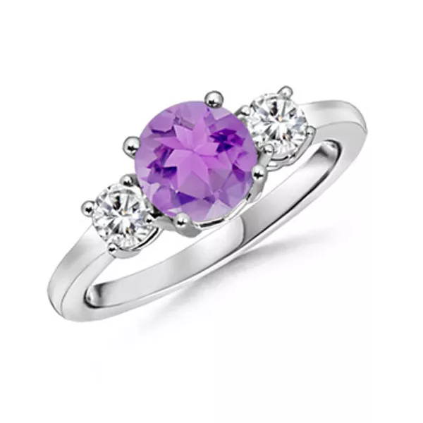 3.25CT Women's Elegant 14K WG Three Stone Amethyst & Diamond Engagement Ring