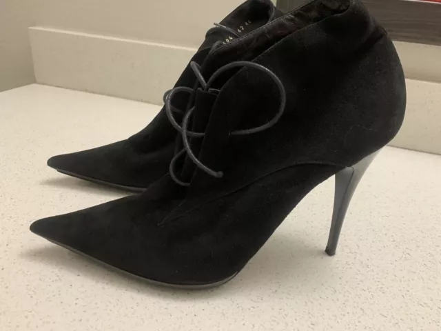 NWOB CASADEI Women’s Black Suede Pointed Toe Lace-up Booties Heels Shoes 10