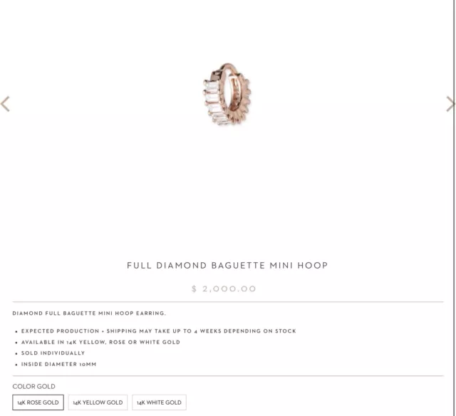 Jacquie Aiche - NIB- PAIR Diamond Baguette Mini Hoops/  Retail $2k per earring