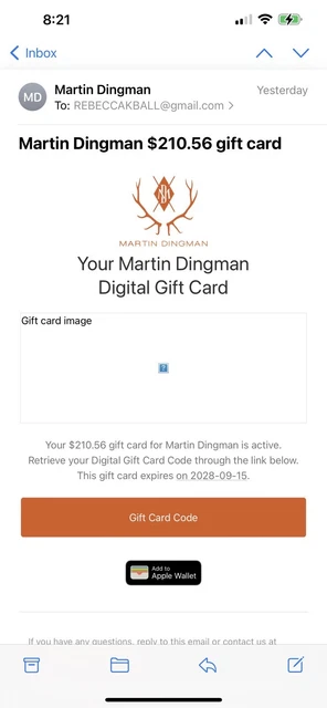 Martin Dingman Gift Code Worth $210.56 Selling For $185.00