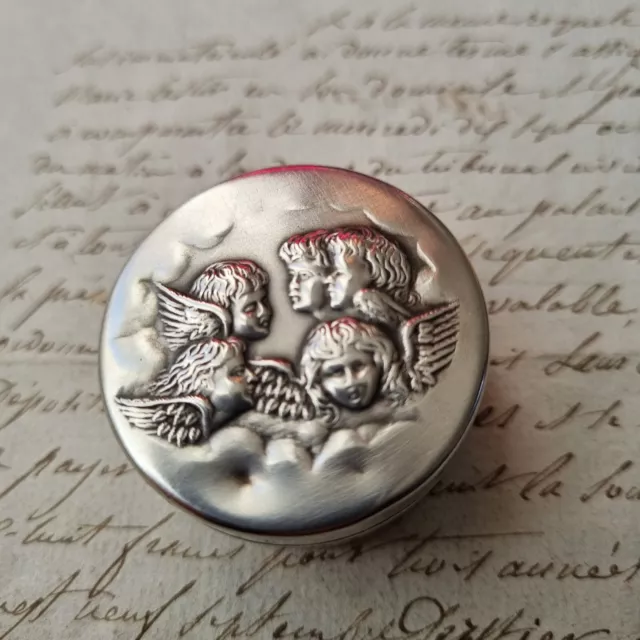 BOITE Argent Massif Anges Ancienne XIXè Victorian Silver Pill Box Angels 19th C