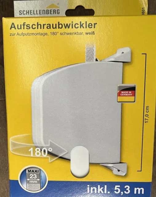 Schellenberg 50801 Aufschraubwickler Maxi 23mm, schwenkbar, 5,3m Gurtband, weiß