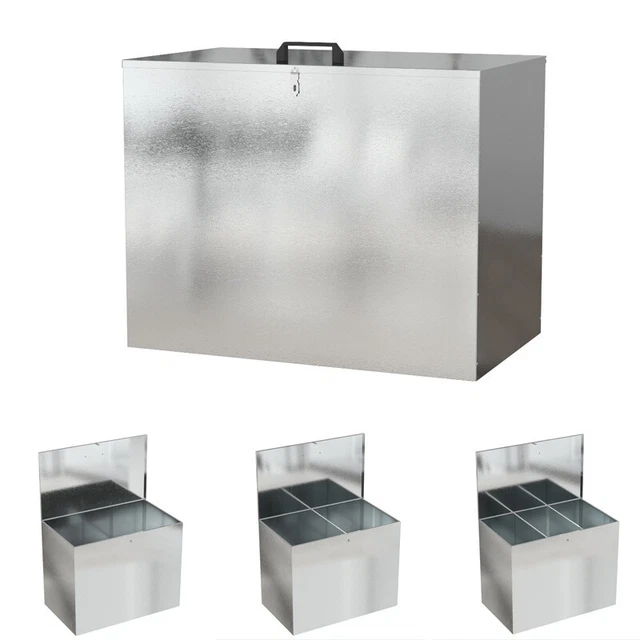 64L Galvanised Metal Outdoor Waterproof Feed Bins Storage 1/2/3 Grids Containers