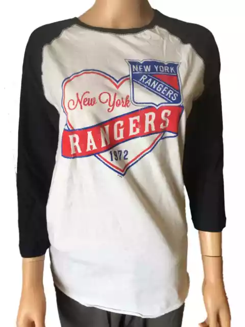 New York Rangers Saag Donna Bianco & Blu Navy 100% Cotone 3/4 Manicotto T-Shirt