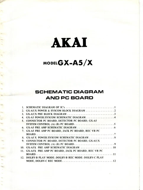 VINTAGE AKAI MODEL GX-A5/X Stereo Cassette Deck Schaltplan & PC Board