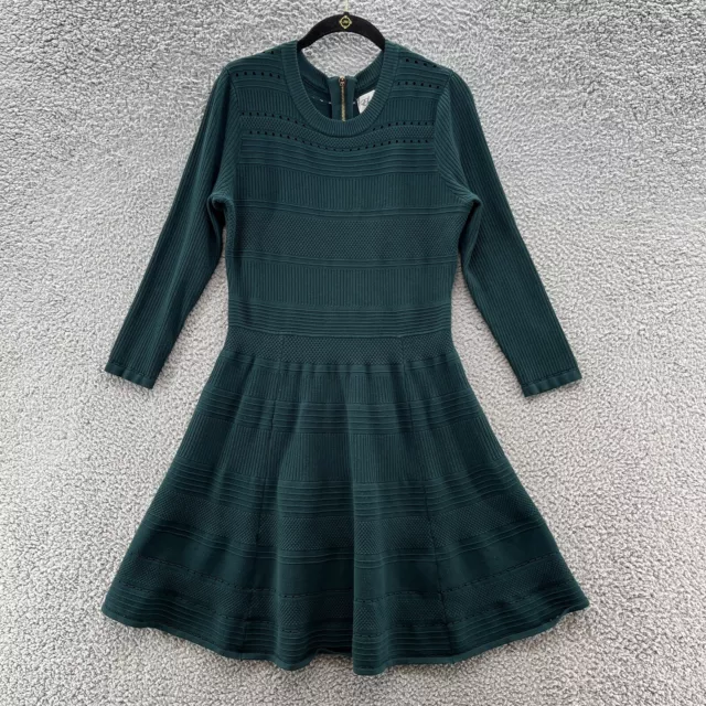 Eliza J Dress Womens Large Green Knit Fit Flare Sweater Long Sleeve Dress