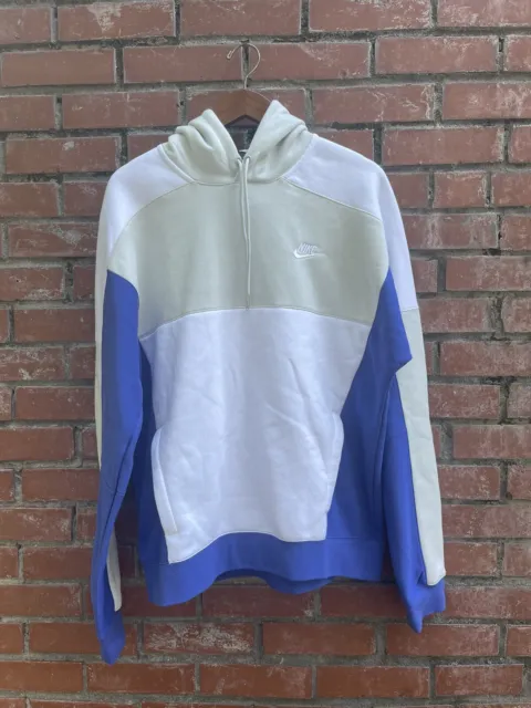 Nike Medium Men’s  Hoodie White Blue Grey Color Block Long Sleeve Hoodie Logo