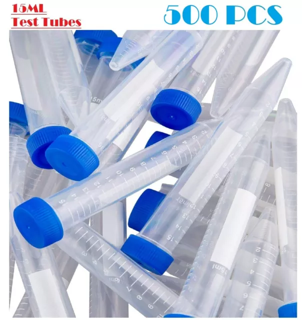 50-1000pcs 15ml Centrifuge Tubes Conical Bottom Screw Cap Polypropylene Sterile