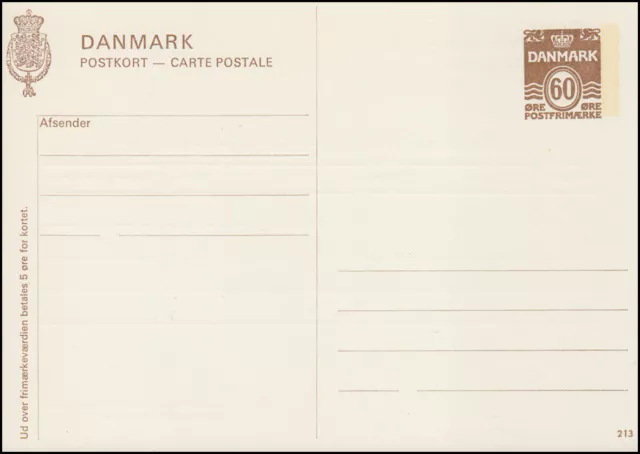 Dänemark Postkarte P 271 Ziffer 60 Öre, Kz. 213, Helbredskort, **