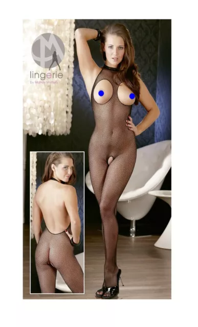 Catsuit sexy donna fishnet a rete seno e intimo aperto bodystocking nero tutina