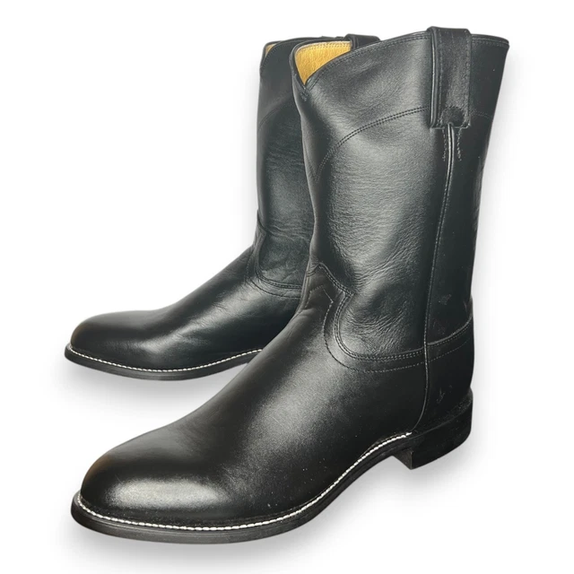 JUSTIN BOOTS 3133 Black Kipskin Roper J-Flex Leather Sole Men’s Size ...