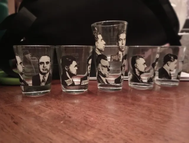 Mug Shots 6 Piece Shot Glass Set of Famous Gangster Mugshots Al Capone