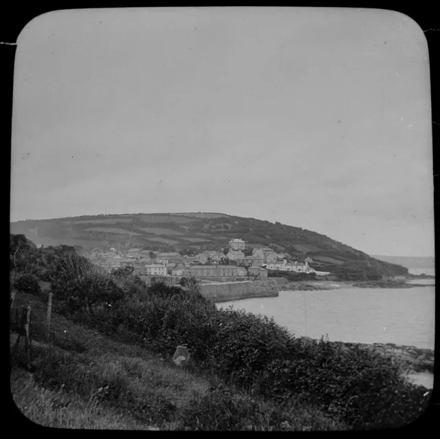 Magic Lantern Slide DISTANT VIEW OF MOUSEHOLE DATED 1908 PHOTO CORNWALL