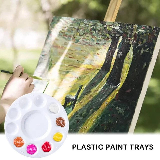 12 Artist Painter Plastic Paint Palettes 6 3/4" Paint Circle Trays 10 Wells`