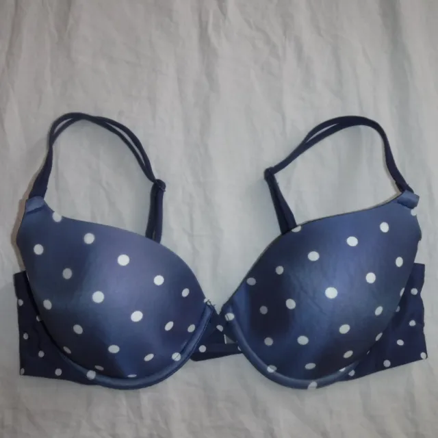 Victorias Secret Demi Blue Polka Dot Bra sz 36C Lined Cups Underwire