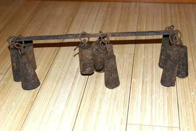 Antique African Yoruba Tribe Iron Etched Bar Bells Currency Dance Rattle Nigeria 2