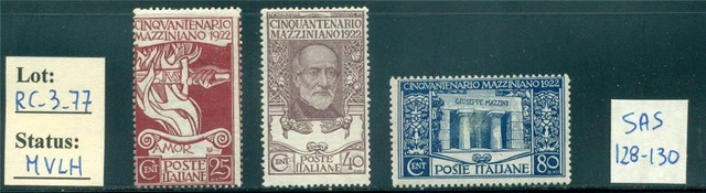 RC_3_77 - ITALIA REGNO: 1922 "GIUSEPPE MAZZINI" set. Scott 140-142. MVLH