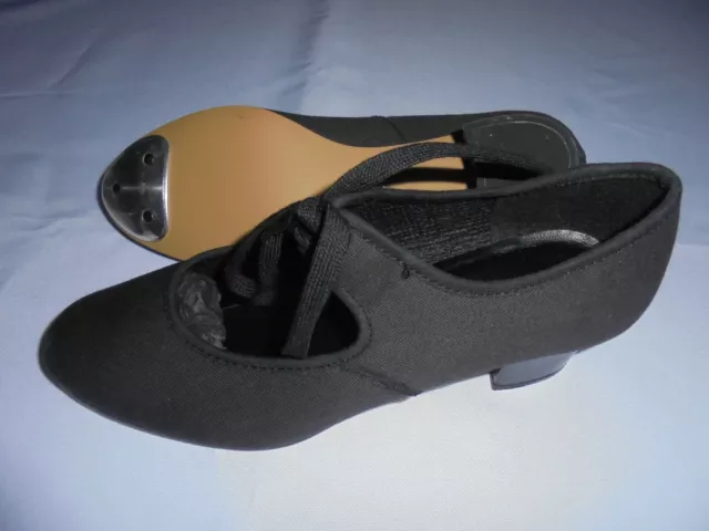 New - Black Canvas Tap Dance Shoes Cuban Heel Girls Uk Size 3