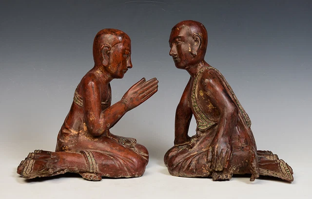 19th Century, Mandalay, A Pair of Antique Burmese Wooden Seated Disciples 6
