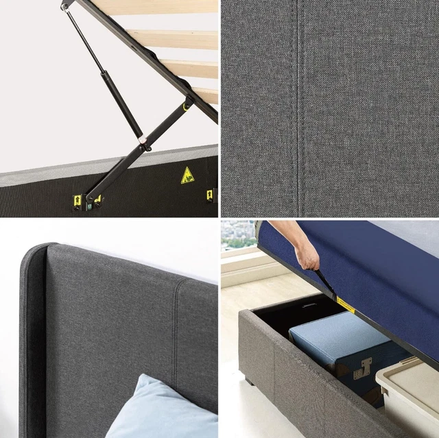 DOUBLE BED FRAME with Headboard & Underbed Storage Double Size Dark