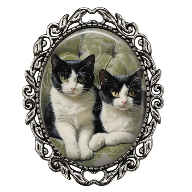 Exotic Shorthair Tuxie Twin Cats Black White Tuxedo Cat Mom Gift Brooch