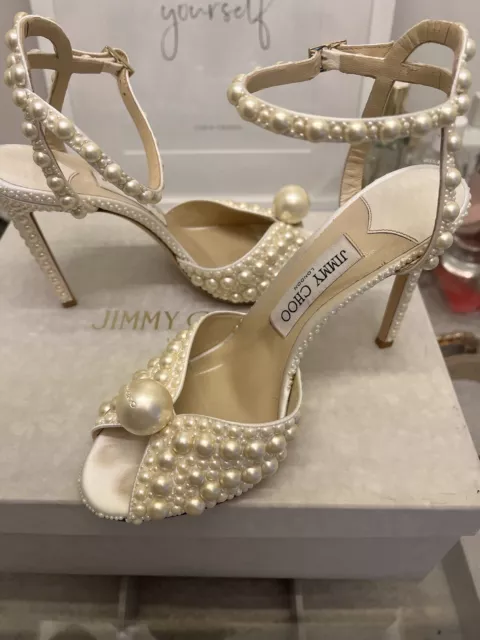 Jimmy Choo Pearl white SACORA 100 HEELS, Size 5, Wedding Shoes, Bridal