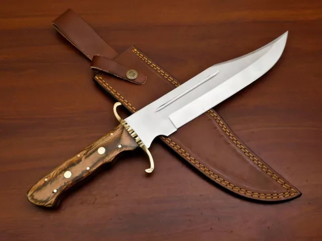 Rody Stan HANDMADE D2 BLADE HUGE BOWIE HUNTING KNIFE - FULL TANG - PAKKA WOOD