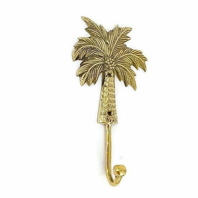 Palm tree HOOK 6 " long aged solid 100% heavy BRASS 15 cm long tropical B