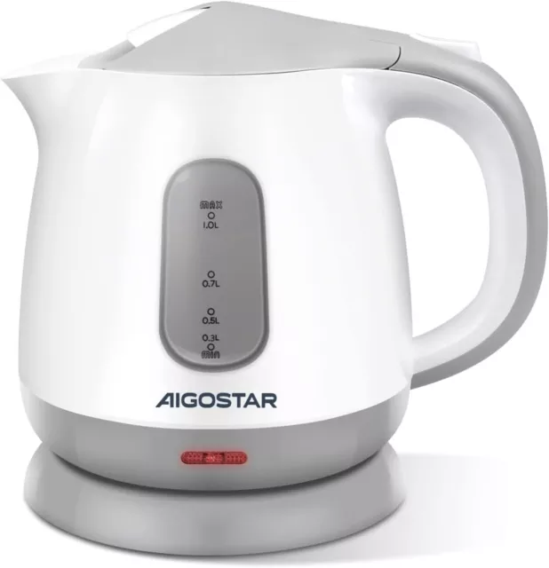 Aigostar Small Electric Kettle, 1 Litre 1100W Low Wattage Kettle for White