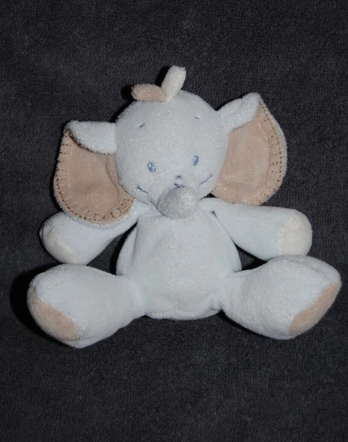 Peluche Doudou Eléphant Bleu Beige NATTOU Rigolo Hochet Grelot PM 17 Cm TTBE