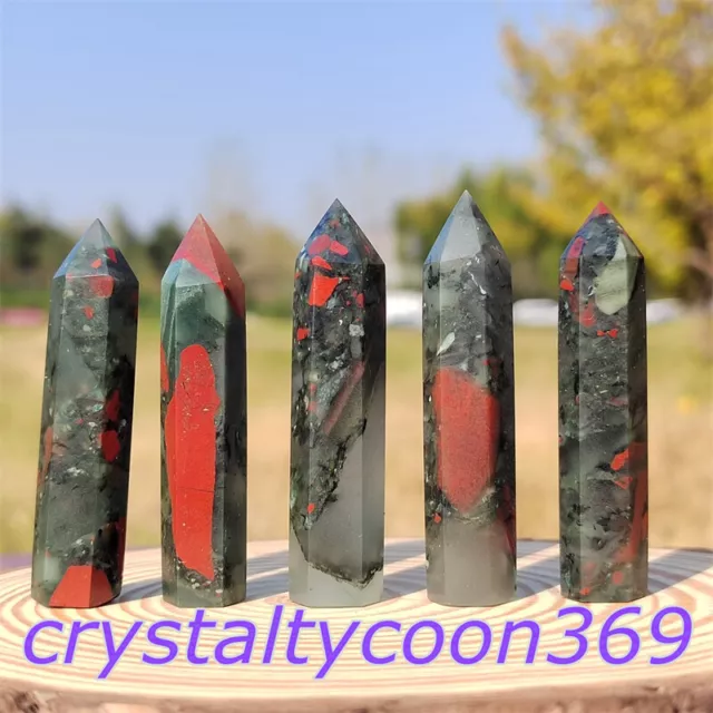 5pcs Natural Bloodstone Wand Quartz Crystal Obelisk Point Tower Healing 5.5cm
