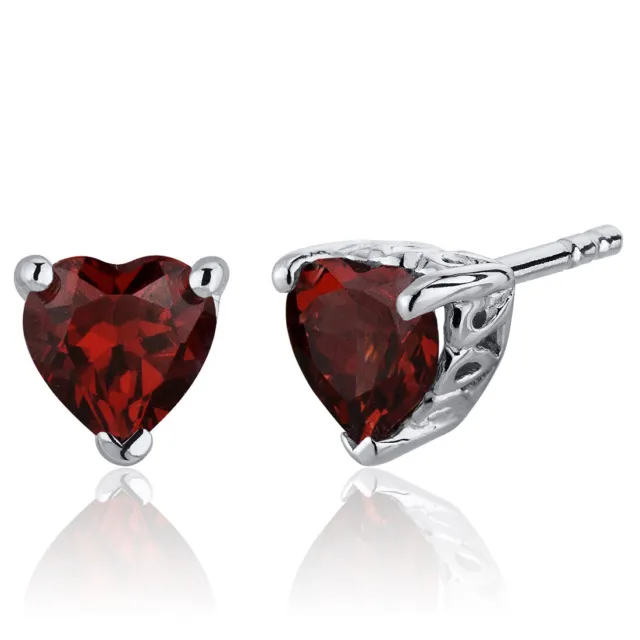 2 CT Heart Red Garnet Sterling Silver Stud Earrings