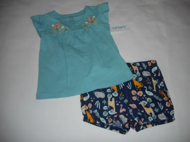 Adorable Carters Baby Infant Girl Flamingo Shorts Set-Embroidered- Size 24 Month