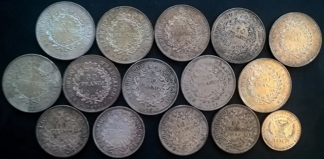 lot de 15 pièces en ARGENT 10 et 50 Francs HERCULE années 60/70 ARGENT 900 %°