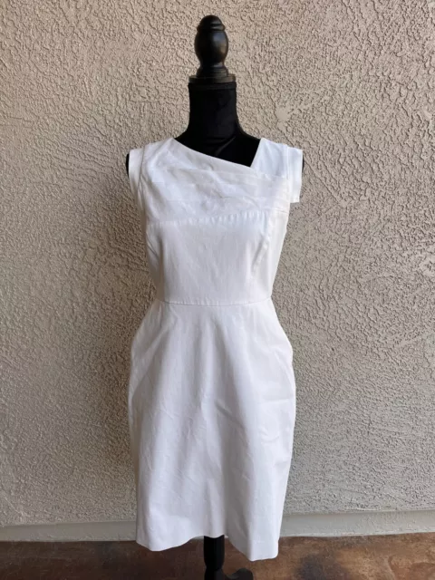 J Crew Women's White Cocktail Dress with Asymmetrical Neckline Stretch Size 8P