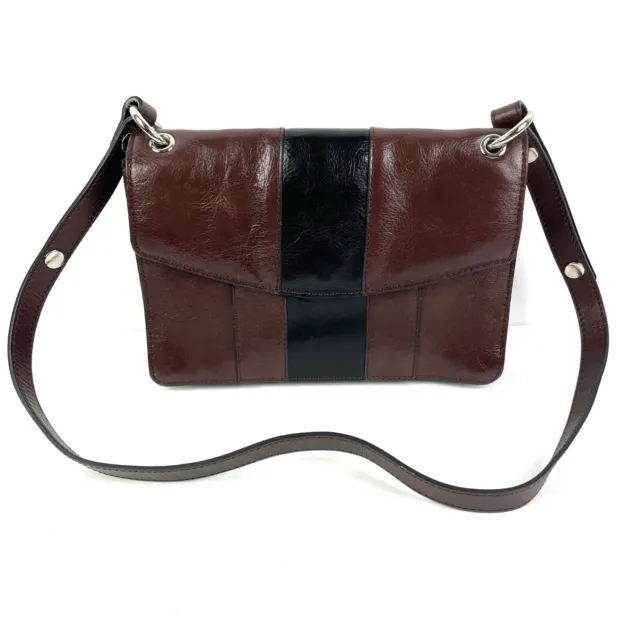 Hobo International Envelope Handbag Brown Black Hard Shell Shoulder Bag New