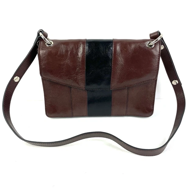 Hobo International Envelope Handbag Brown Black Hard Shell Shoulder Bag New