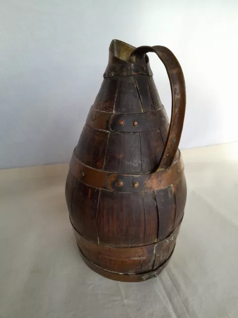 Antique French coopered Oak wine jug, Carafe, pitcher 2