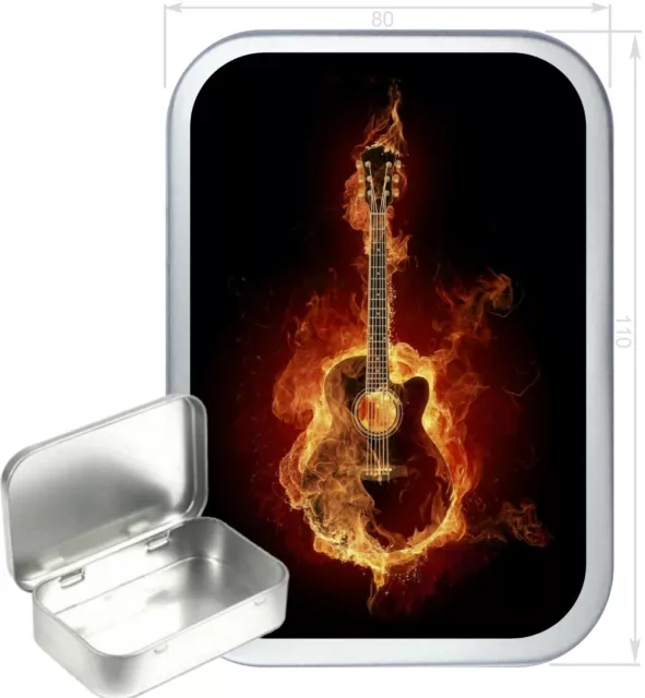 Flame Guitar Gift Box,150ml Silver Hinged Tin,Tobacco Tin, Storage Tin