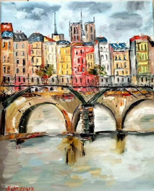 Paris Notre Dame Les Ponts   Art Tableau Peinture Signe Jumeaux Jean Pierre