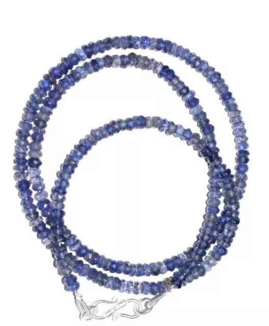 925 Sterling Silver 17" Strand Necklace Natural Blue Iolite 4-5mm Beads Gemstone