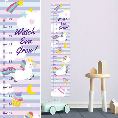 Cute Rainbow Girls Unicorn Custom Measuring Height Growth Chart + 8 Wall Sticker